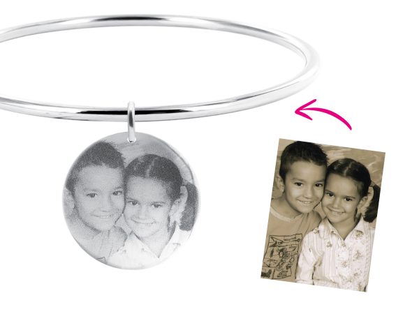 Bracelet jonc médaille 30mm acier à personnaliser avec photo