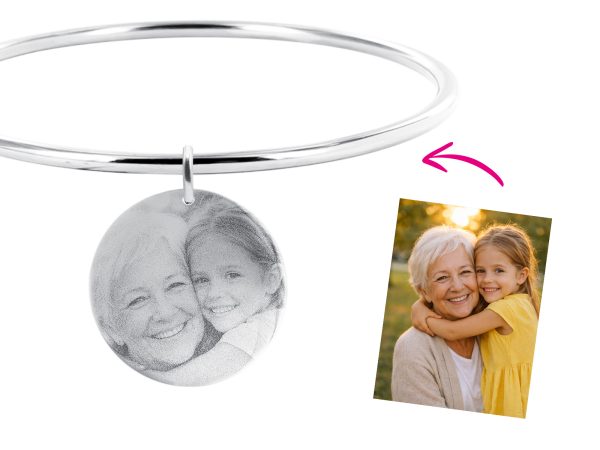 Bracelet jonc médaille 30mm acier à personnaliser avec photo
