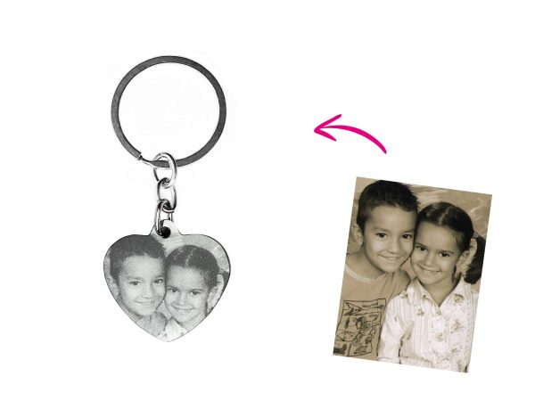Porte-clés Coeur 35mm acier à personnaliser avec photo