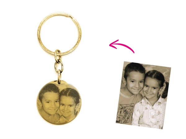 Porte-clés médaille 30mm acier à personnaliser avec photo