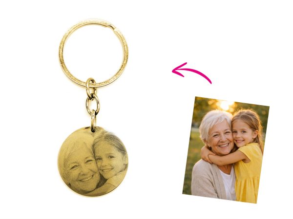 Porte-clés médaille 30mm acier à personnaliser avec photo