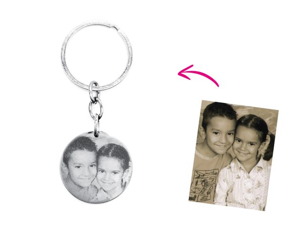 Porte-clés médaille 30mm acier à personnaliser avec photo