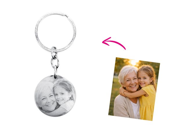 Porte-clés médaille 30mm acier à personnaliser avec photo