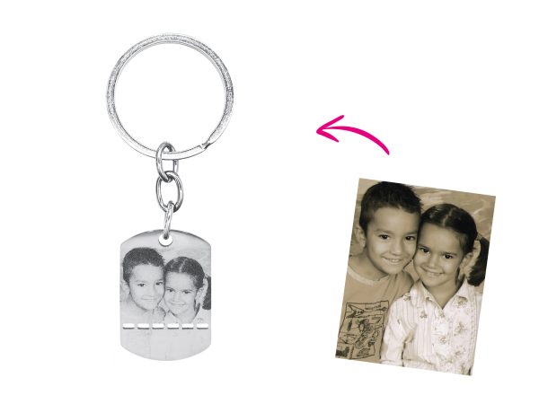 Porte-clés en acier inoxydable argenté à personnaliser avec photo