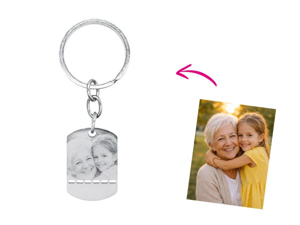 Porte-clés en acier inoxydable argenté à personnaliser avec photo