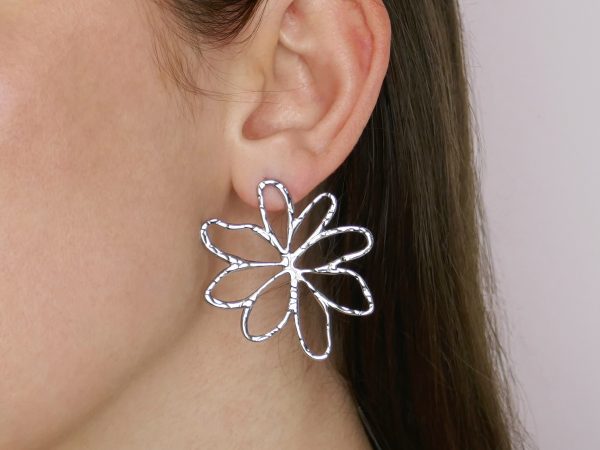 Boucles d'oreilles fleur filigrane en acier inoxydable argenté