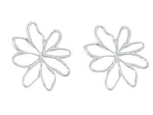 Boucles d'oreilles fleur filigrane en acier inoxydable argenté