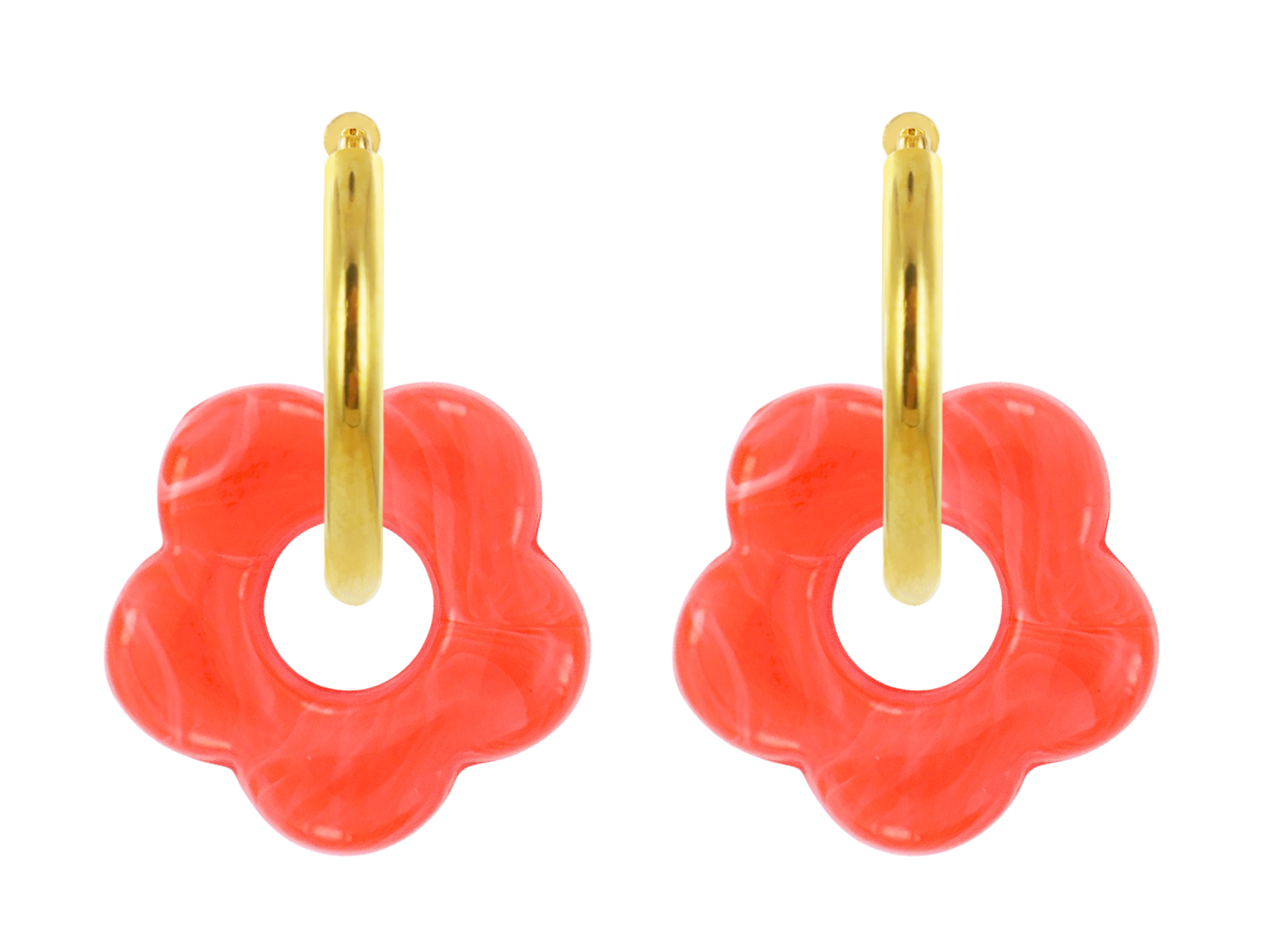 Créoles rondes fleur colorée en acier inoxydable doré | Epaisseur fil: 2mm