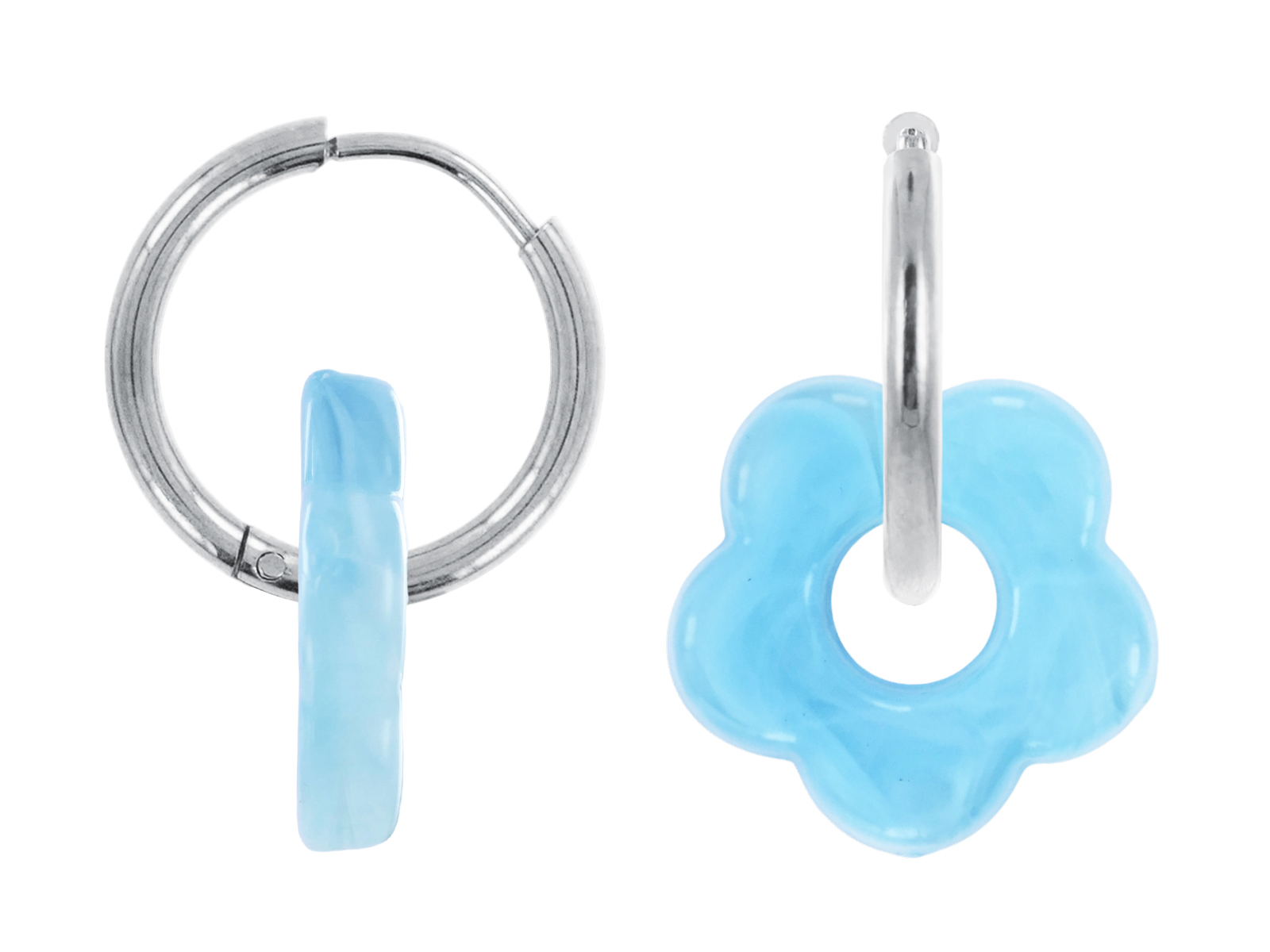 Créoles rondes fleur colorée en acier inoxydable argenté | Epaisseur fil: 2mm