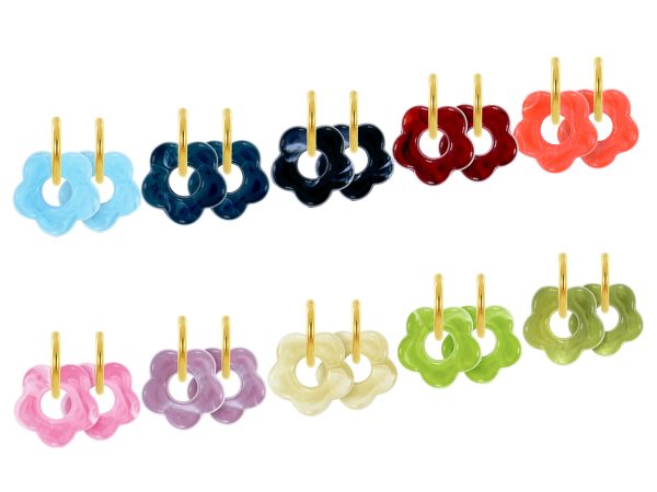 Créoles rondes fleur colorée en acier inoxydable doré | Epaisseur fil: 2mm