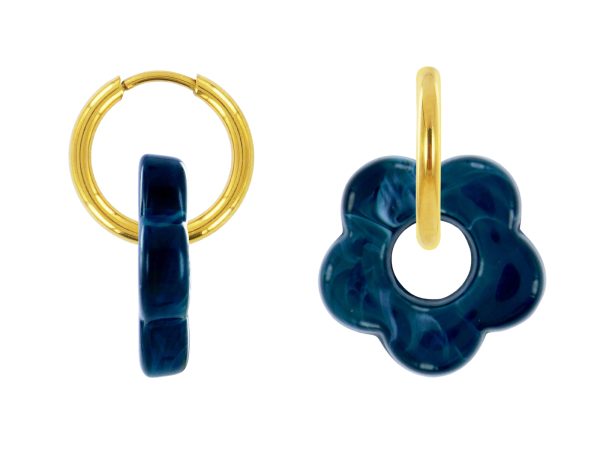 Créoles rondes fleur colorée en acier inoxydable doré | Epaisseur fil: 2mm