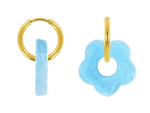 Créoles rondes fleur colorée en acier inoxydable doré | Epaisseur fil: 2mm