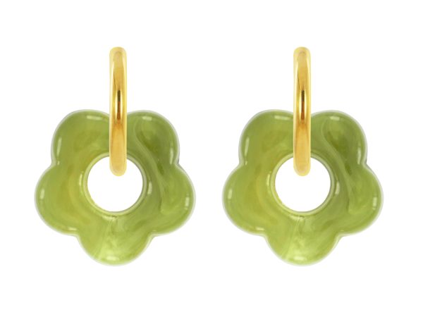 Créoles rondes fleur colorée en acier inoxydable doré | Epaisseur fil: 2mm