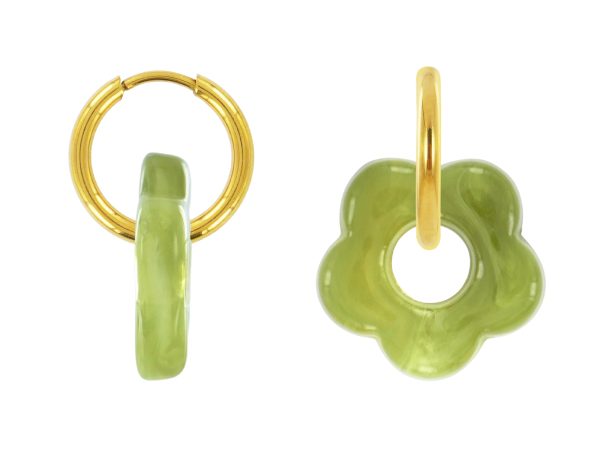 Créoles rondes fleur colorée en acier inoxydable doré | Epaisseur fil: 2mm