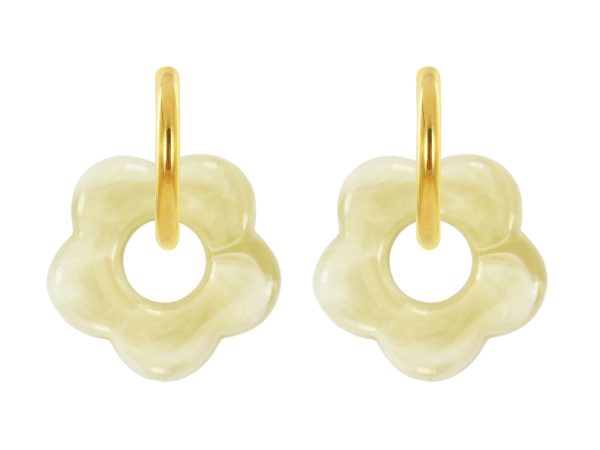 Créoles rondes fleur colorée en acier inoxydable doré | Epaisseur fil: 2mm