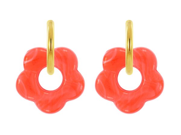 Créoles rondes fleur colorée en acier inoxydable doré | Epaisseur fil: 2mm