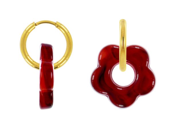 Créoles rondes fleur colorée en acier inoxydable doré | Epaisseur fil: 2mm