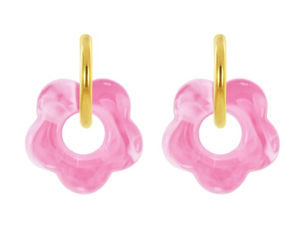 Créoles rondes fleur colorée en acier inoxydable doré | Epaisseur fil: 2mm