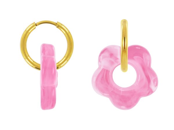 Créoles rondes fleur colorée en acier inoxydable doré | Epaisseur fil: 2mm