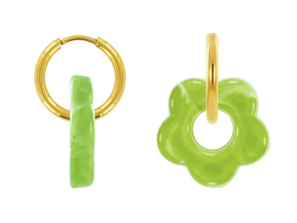 Créoles rondes fleur colorée en acier inoxydable doré | Epaisseur fil: 2mm