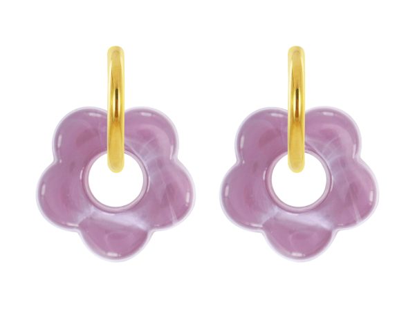 Créoles rondes fleur colorée en acier inoxydable doré | Epaisseur fil: 2mm