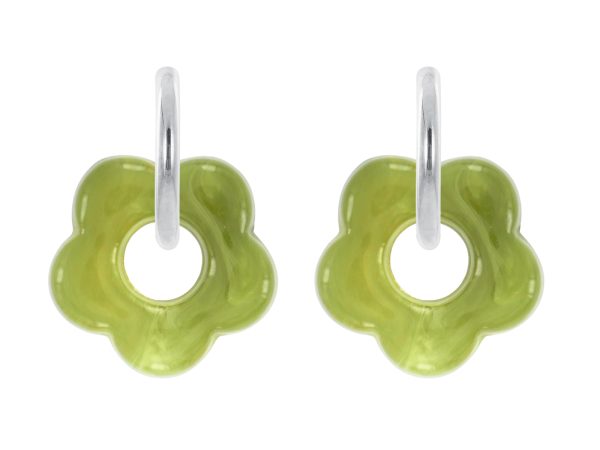 Créoles rondes fleur colorée en acier inoxydable argenté | Epaisseur fil: 2mm