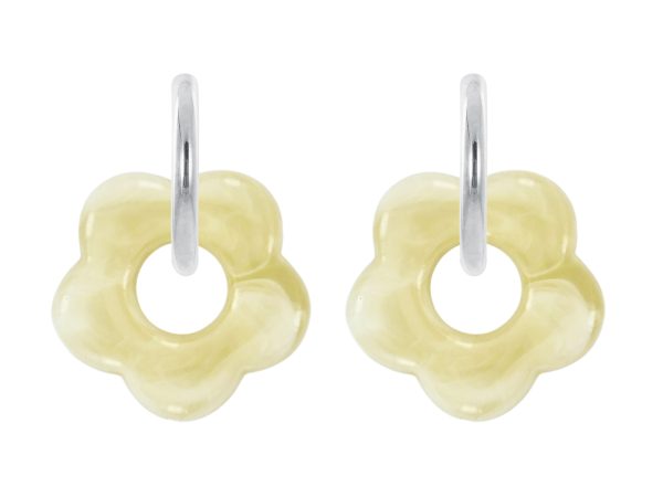 Créoles rondes fleur colorée en acier inoxydable argenté | Epaisseur fil: 2mm