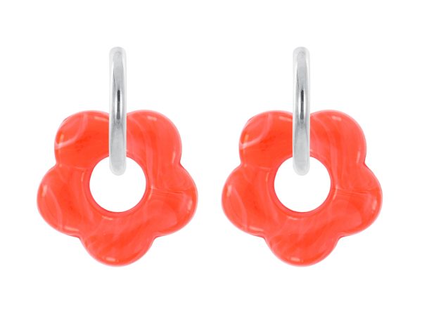 Créoles rondes fleur colorée en acier inoxydable argenté | Epaisseur fil: 2mm