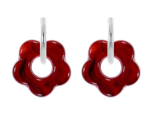 Créoles rondes fleur colorée en acier inoxydable argenté | Epaisseur fil: 2mm