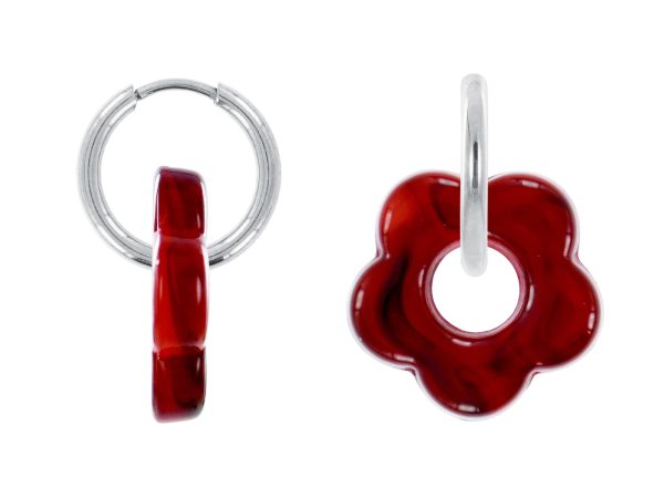 Créoles rondes fleur colorée en acier inoxydable argenté | Epaisseur fil: 2mm