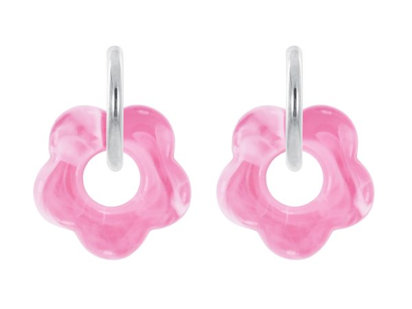 Créoles rondes fleur colorée en acier inoxydable argenté | Epaisseur fil: 2mm