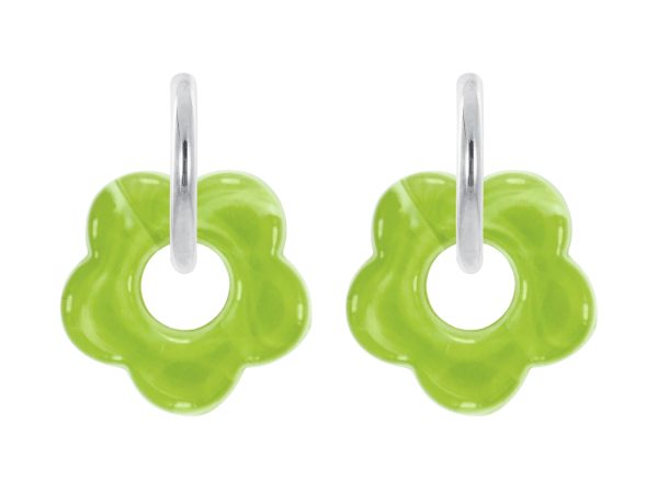 Créoles rondes fleur colorée en acier inoxydable argenté | Epaisseur fil: 2mm