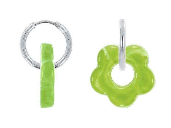 Créoles rondes fleur colorée en acier inoxydable argenté | Epaisseur fil: 2mm