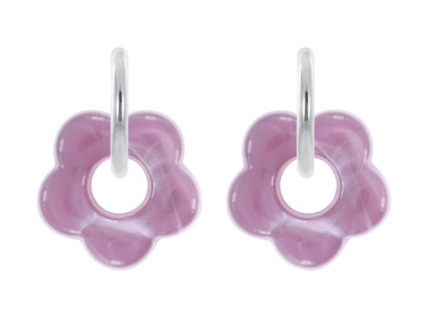 Créoles rondes fleur colorée en acier inoxydable argenté | Epaisseur fil: 2mm