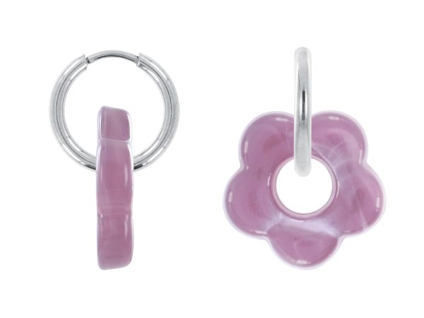 Créoles rondes fleur colorée en acier inoxydable argenté | Epaisseur fil: 2mm