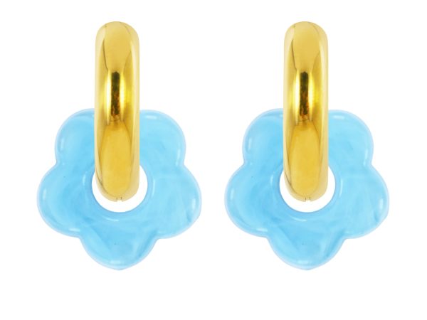 Créoles rondes fleur colorée en acier inoxydable doré | Epaisseur fil: 5mm