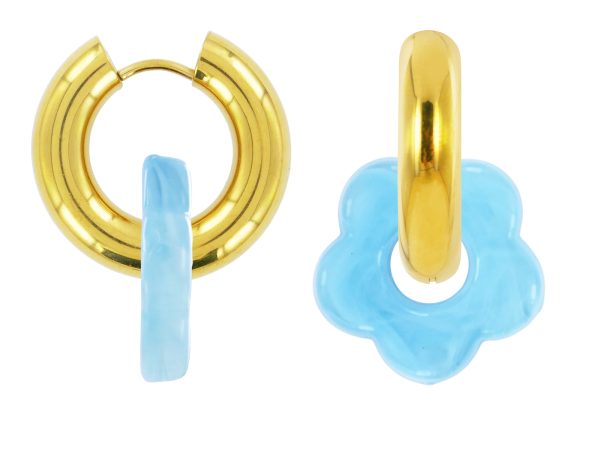 Créoles rondes fleur colorée en acier inoxydable doré | Epaisseur fil: 5mm