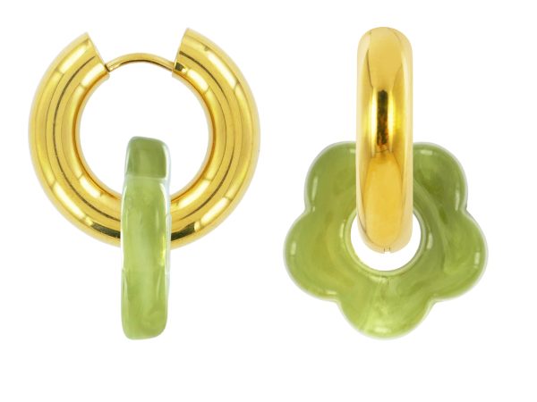 Créoles rondes fleur colorée en acier inoxydable doré | Epaisseur fil: 5mm