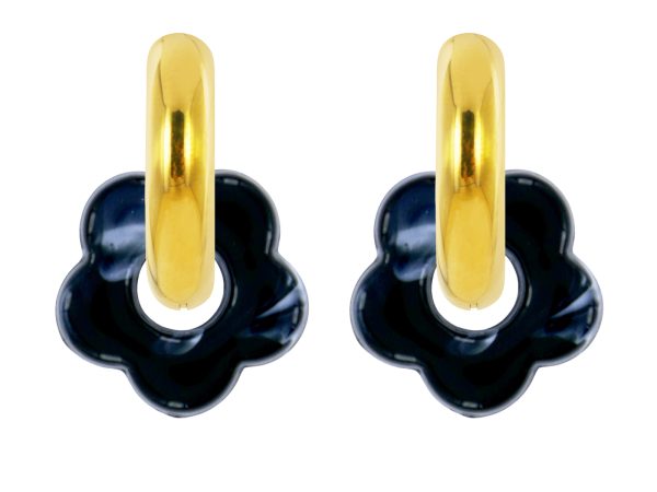 Créoles rondes fleur colorée en acier inoxydable doré | Epaisseur fil: 5mm