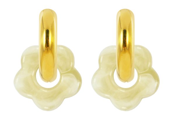 Créoles rondes fleur colorée en acier inoxydable doré | Epaisseur fil: 5mm