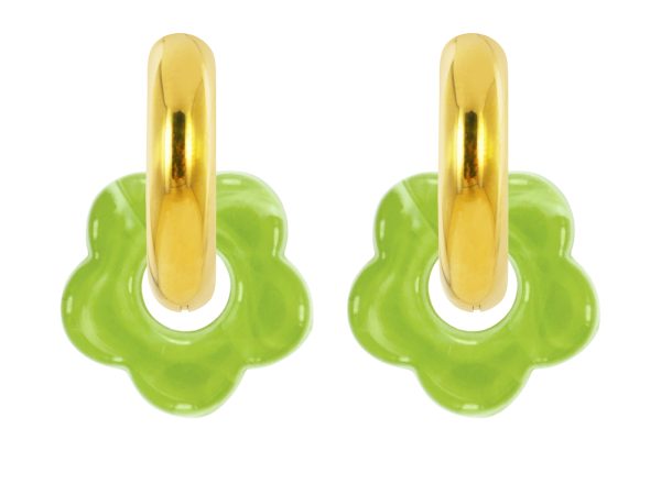 Créoles rondes fleur colorée en acier inoxydable doré | Epaisseur fil: 5mm