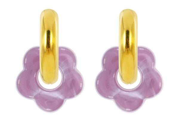 Créoles rondes fleur colorée en acier inoxydable doré | Epaisseur fil: 5mm