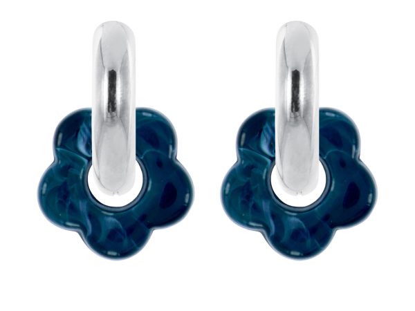 Créoles rondes fleur colorée en acier inoxydable argenté | Epaisseur fil: 5mm