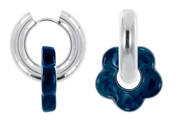 Créoles rondes fleur colorée en acier inoxydable argenté | Epaisseur fil: 5mm