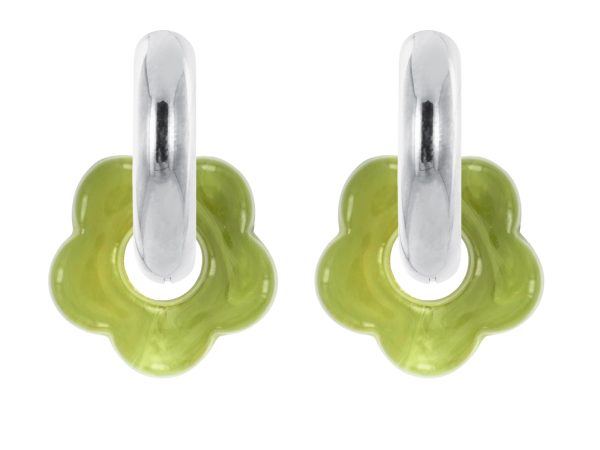 Créoles rondes fleur colorée en acier inoxydable argenté | Epaisseur fil: 5mm