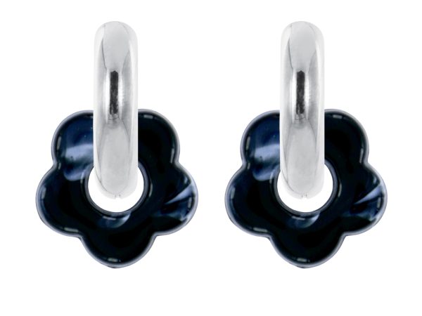 Créoles rondes fleur colorée en acier inoxydable argenté | Epaisseur fil: 5mm