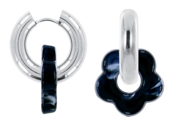 Créoles rondes fleur colorée en acier inoxydable argenté | Epaisseur fil: 5mm