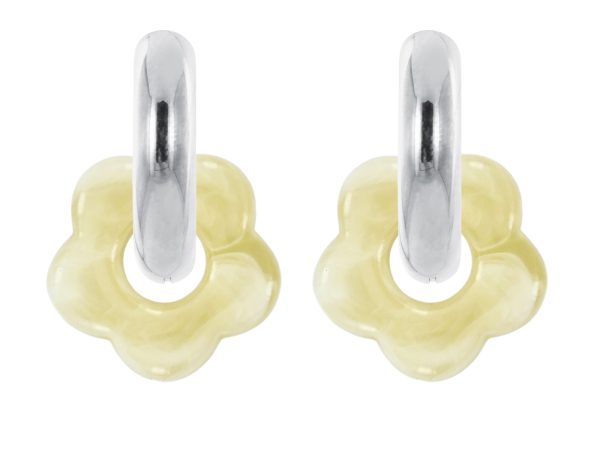 Créoles rondes fleur colorée en acier inoxydable argenté | Epaisseur fil: 5mm