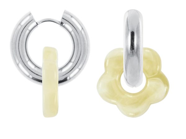 Créoles rondes fleur colorée en acier inoxydable argenté | Epaisseur fil: 5mm