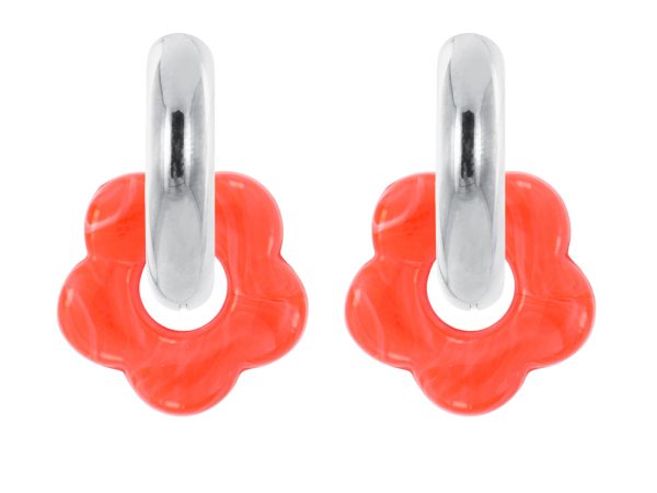 Créoles rondes fleur colorée en acier inoxydable argenté | Epaisseur fil: 5mm